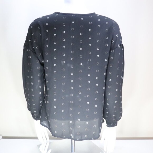 Banana Republic Black Patterned Smocked Blouse, Size - Picture 3 of 12